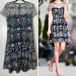 ADRIANNA PAPELL DRESS FAIRY COCKTAIL PARTY WHIMSIGOTH BLACK FLORAL EMBROIDERED